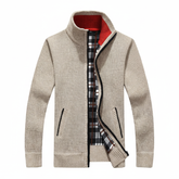 FREE PEOPLE | Beige Full-Zip Knit Jacket with Plaid Lining