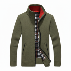 FREE PEOPLE | Beige Full-Zip Knit Jacket with Plaid Lining