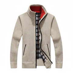 FREE PEOPLE | Beige Full-Zip Knit Jacket with Plaid Lining